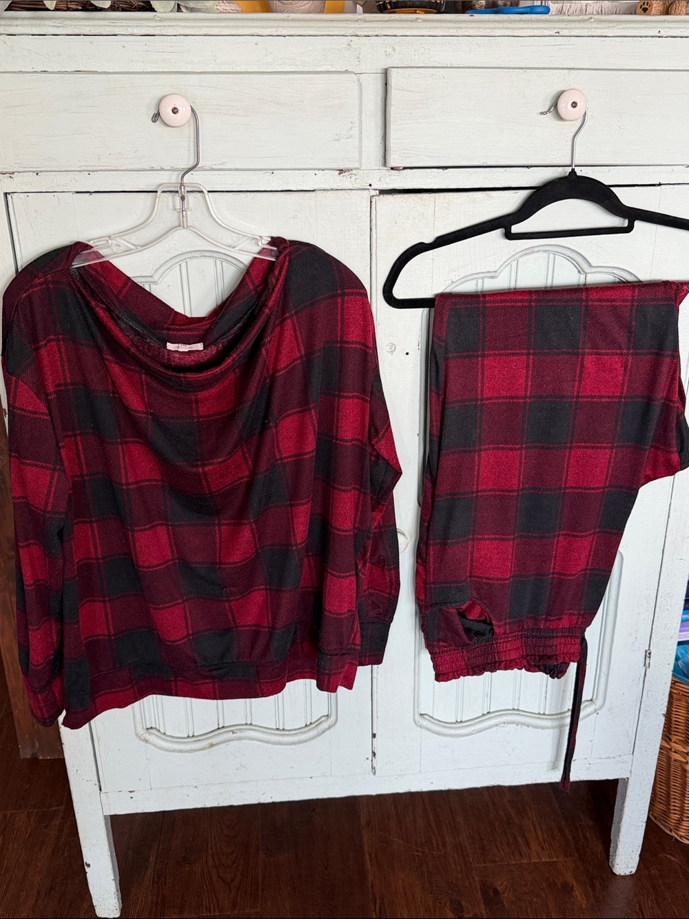 Maurices Red & Black Plaid Lounge Pajama Jogger Set